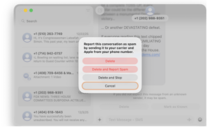 Messages Delete and Stop or Report Spam